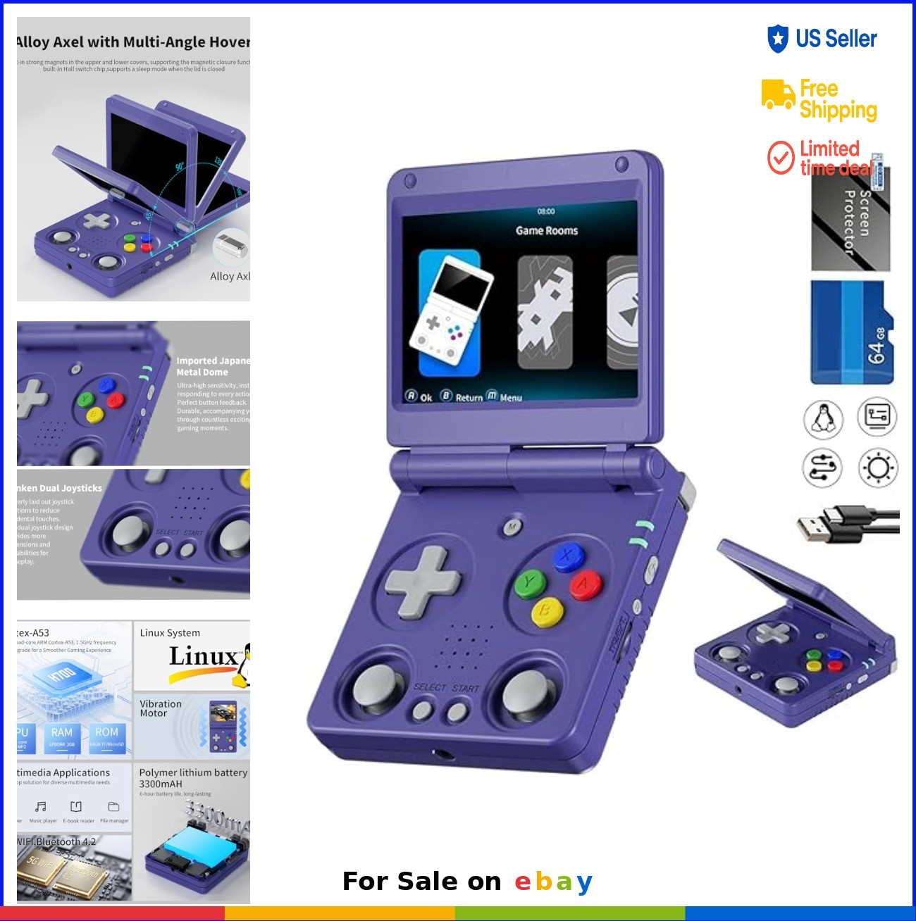 Flip Retro Handheld Game Console 64GB 5532 Games 3300mAh 3.5 Inch IPS Portable