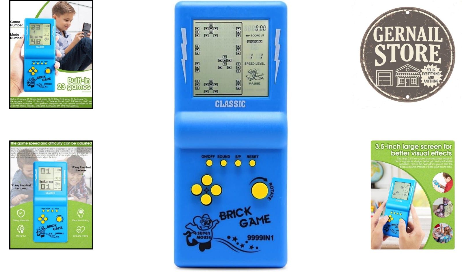 Battery-Powered 3.5-Inch Blue Game Console – 23 Fun Classics from the ’80s/’90s