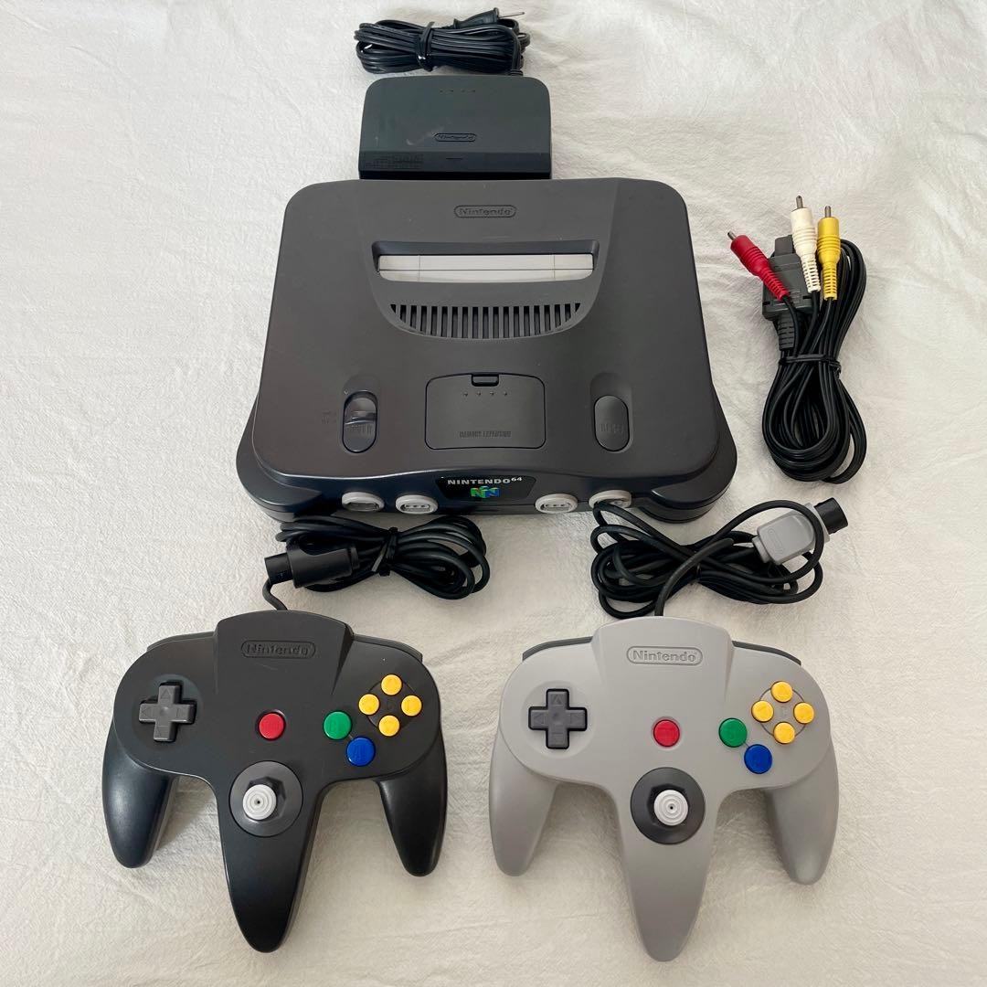 Nintendo 64 Console Set Gray System with 2 Controllers Cables Tested Japan N64