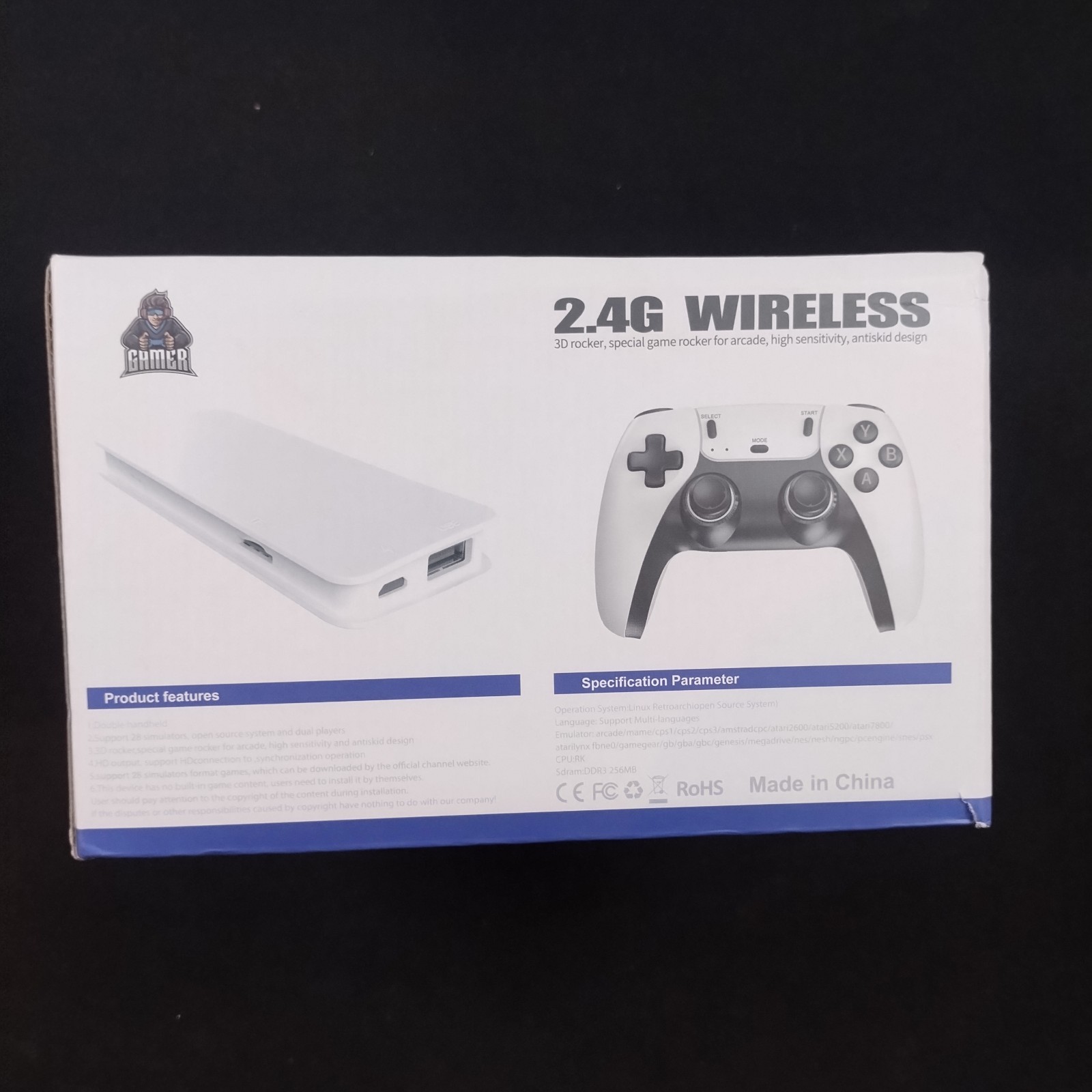 Gamer Game Stick Pro 8K Ultra HD Microconsole 2.4G Wireless White Black