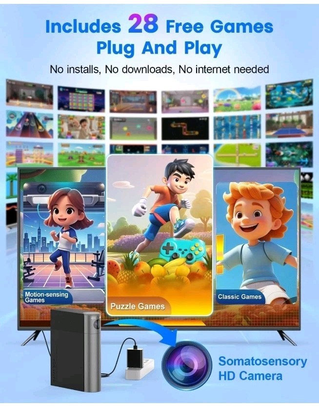 AR Motion Gaming Console Plug & Play Video Game System for Kids & Family Fun