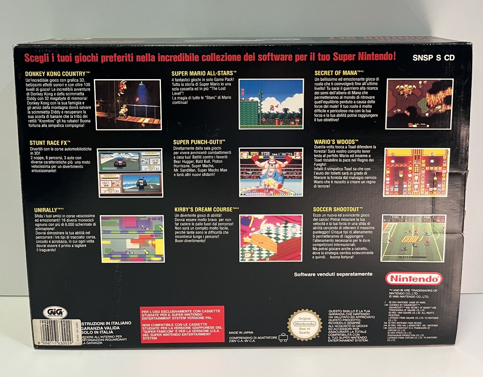 SUPER NINTENDO DONKEY KONG CONSOLE 2 SET GIG SNES PAL SNSP-S-CD(A)-ITA BOXED