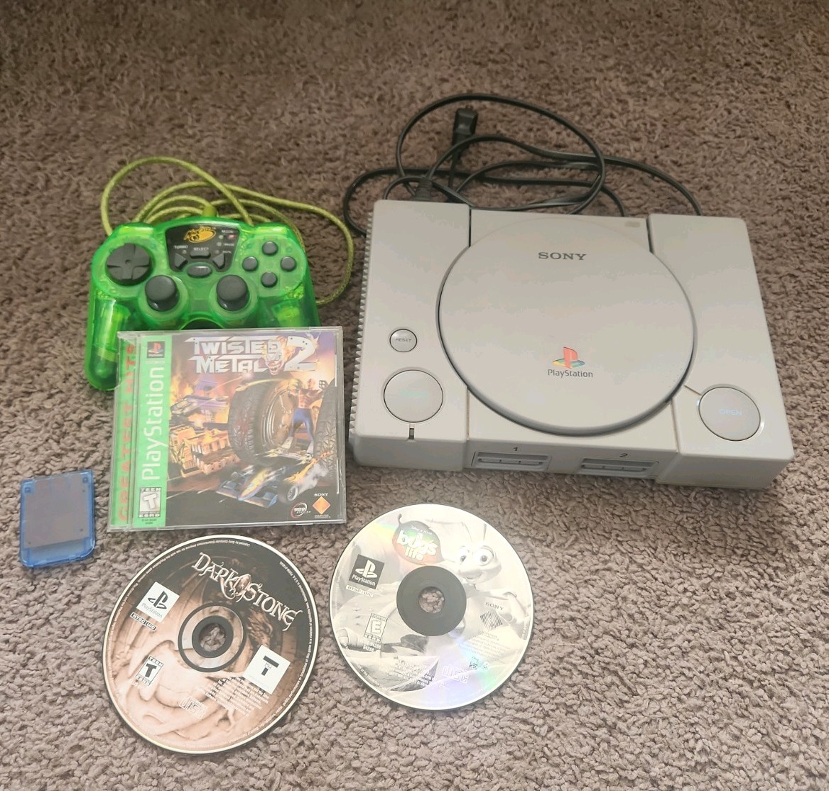 PlayStation 1 Gray Bundle Console Controller Games Memory Card Power Cord TESTED
