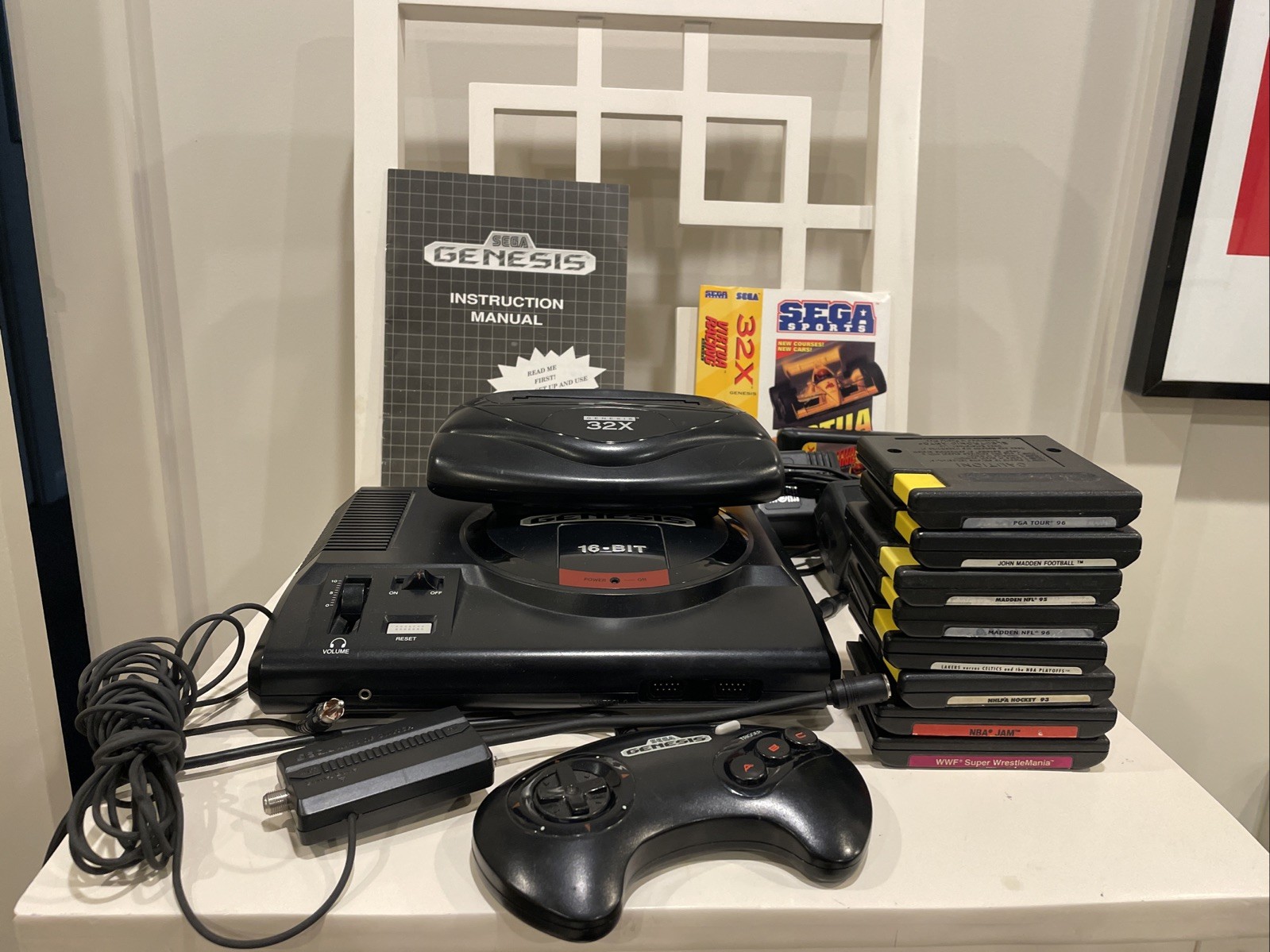 Sega Genesis 1601 Console System, 32X Adapter, 9 Games,Controller, Manual Cables