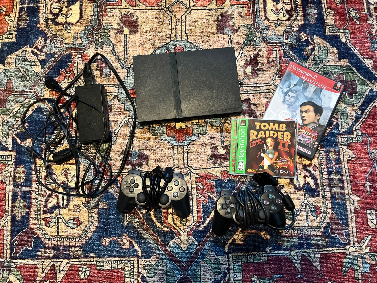 Sony PlayStation 2 Ps2 slim Bundle Controllers & 2 Games *missing AV Cable*