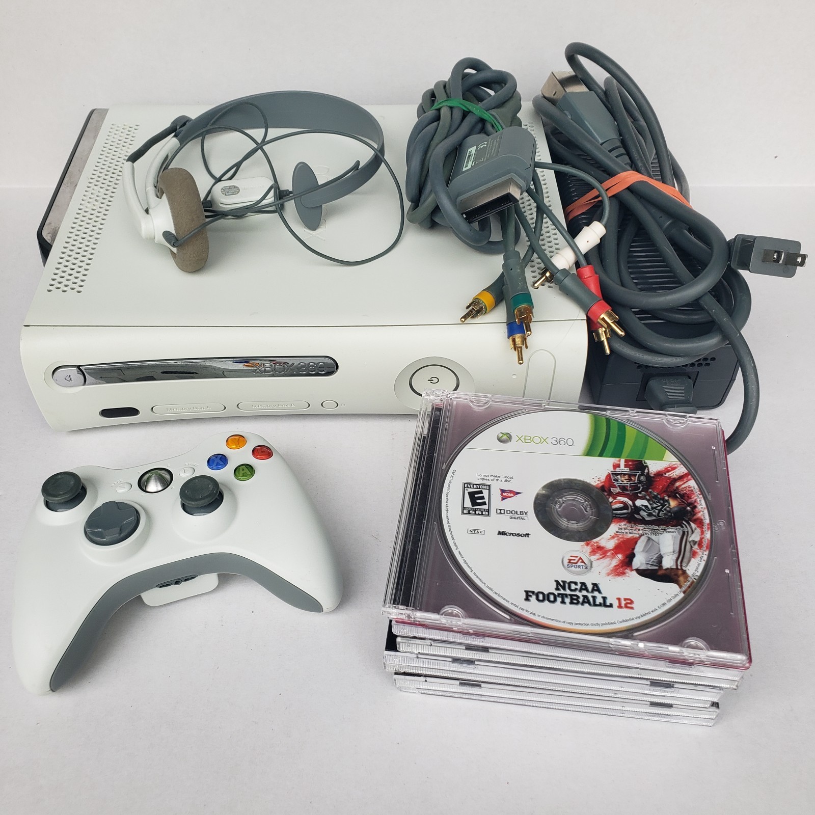 Microsoft Xbox 360 20GB Pro White OEM Controller Headset Cables & 9 Loose Games