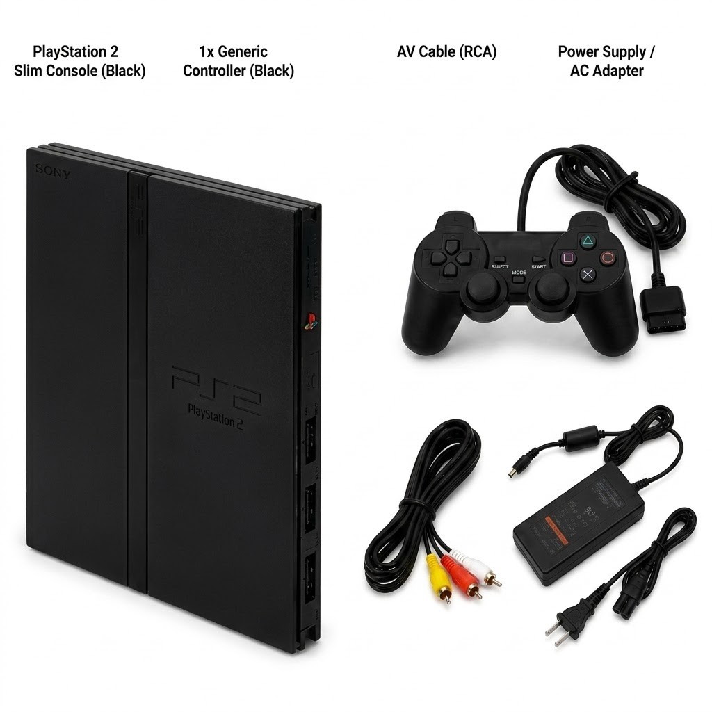 Sony PlayStation 2 PS2 Slim Black Console Controller AV Power 1 year warranty