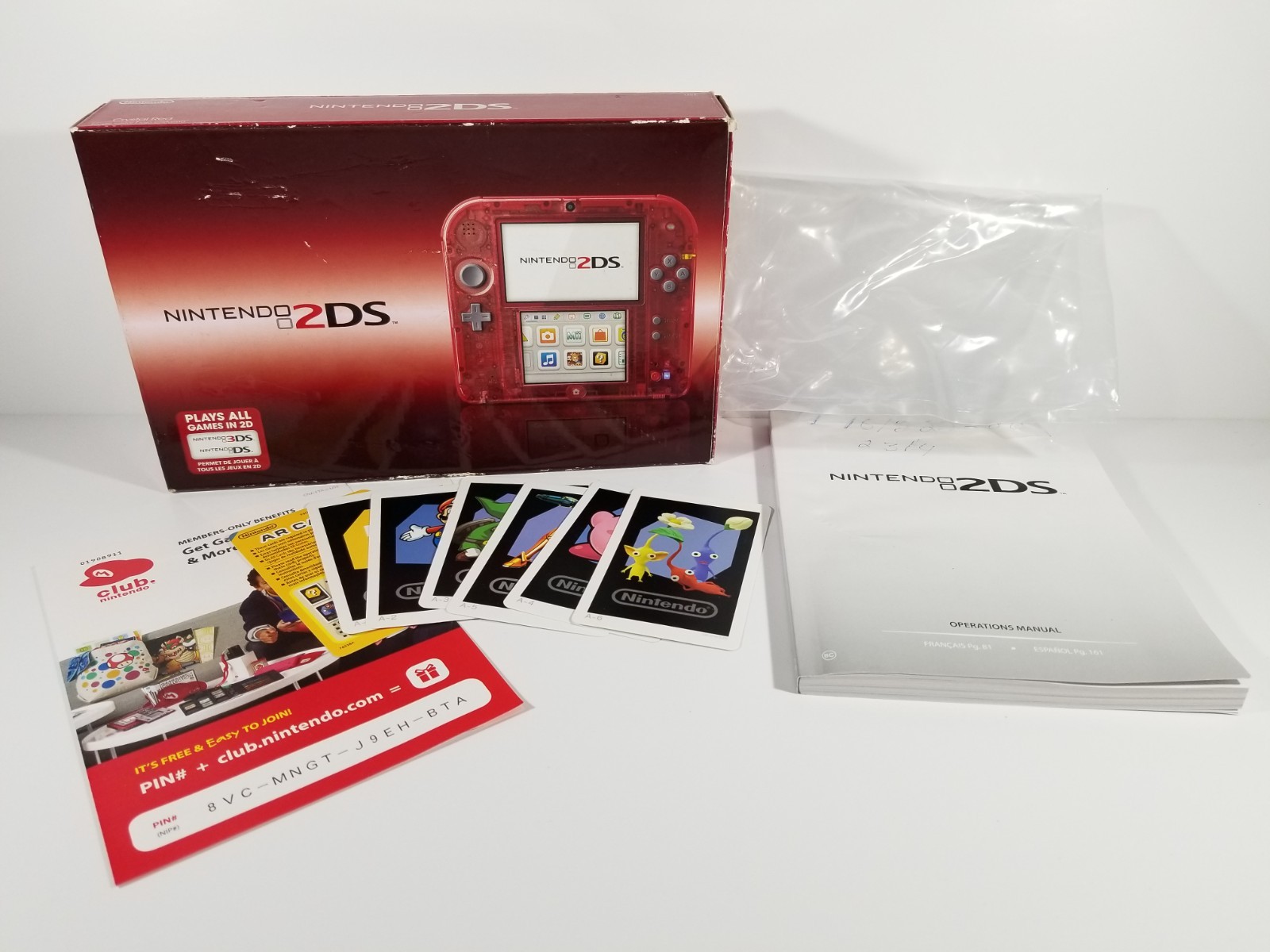 ¤ Empty Original Box Nintendo 2DS Crystal Red Handheld Console ¤ Manual Cards