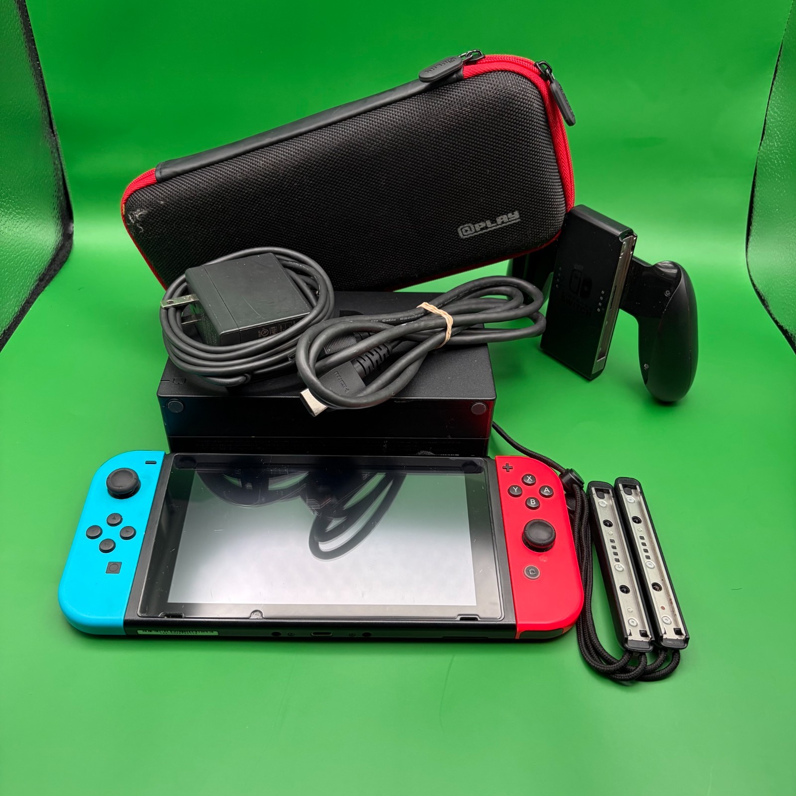 Nintendo Switch with Neon Blue and Neon Red Joy Con Complete Bundle