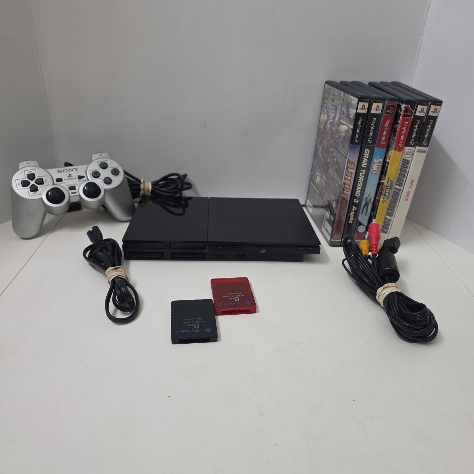 Sony PlayStation PS2 Slim Console 90001 Bundle Two 8 MB Controller + 6 Games