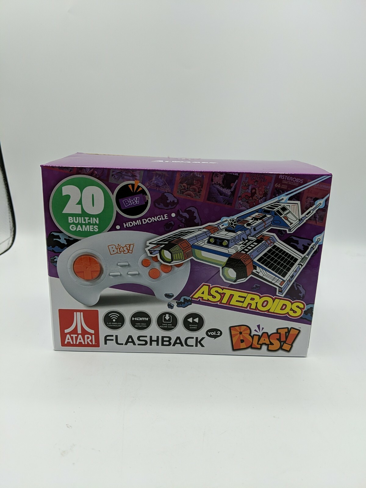 Atari Flashback Blast Asteroids 20 built-in games HDMI dongle wireless controllr