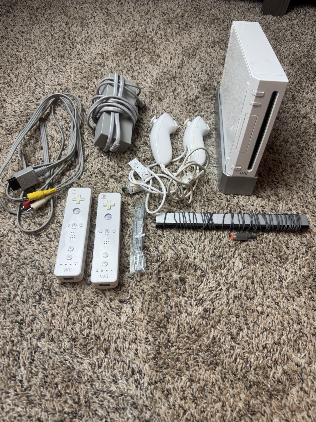 Nintendo Wii Console Bundle RVL-001 Cords Wii Remotes Nunchucks Tested & Works