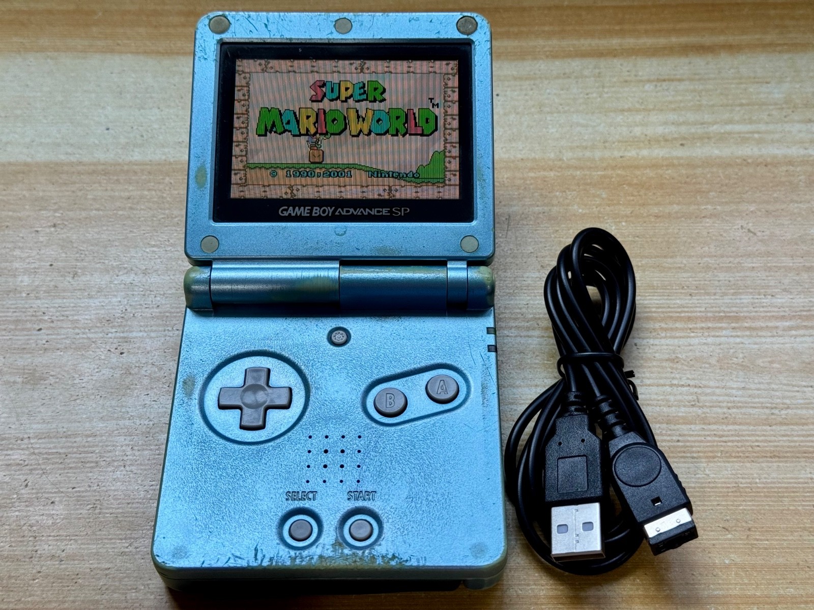 Nintendo Gameboy Advance SP AGS101 Pearl Blue Handheld w/ USB Cable & Battery