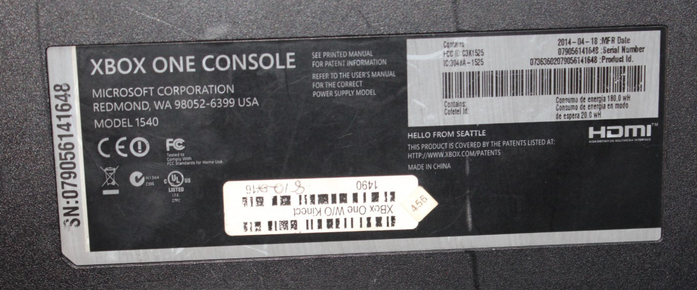 Microsoft Xbox One 500GB 1540 Black Console Only AO4075678
