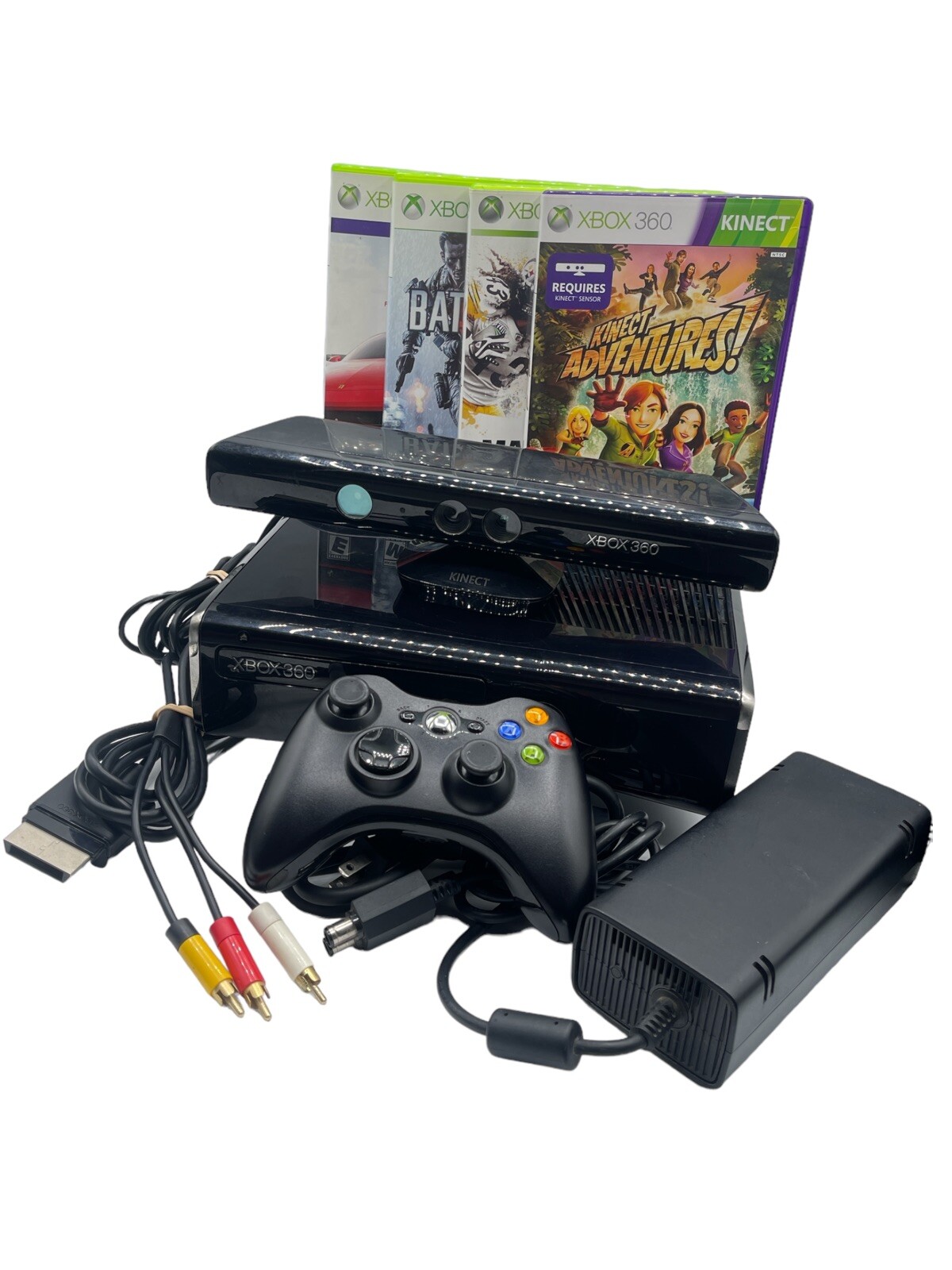 Microsoft Xbox 360 S Black Bundle Cables Controller – No Hard Drive Tested Works