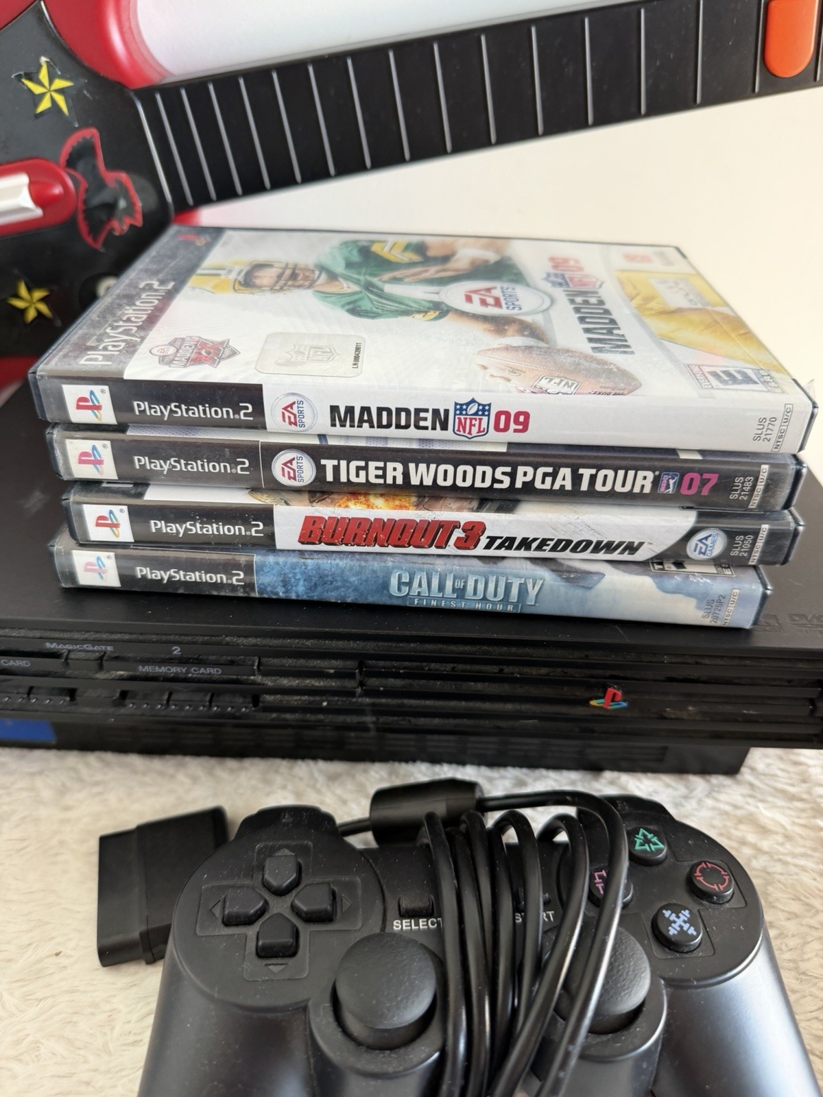 SONY Playstation 2 PS2 Console Guitar Hero Bundle Guitar Multiple Games WORKING