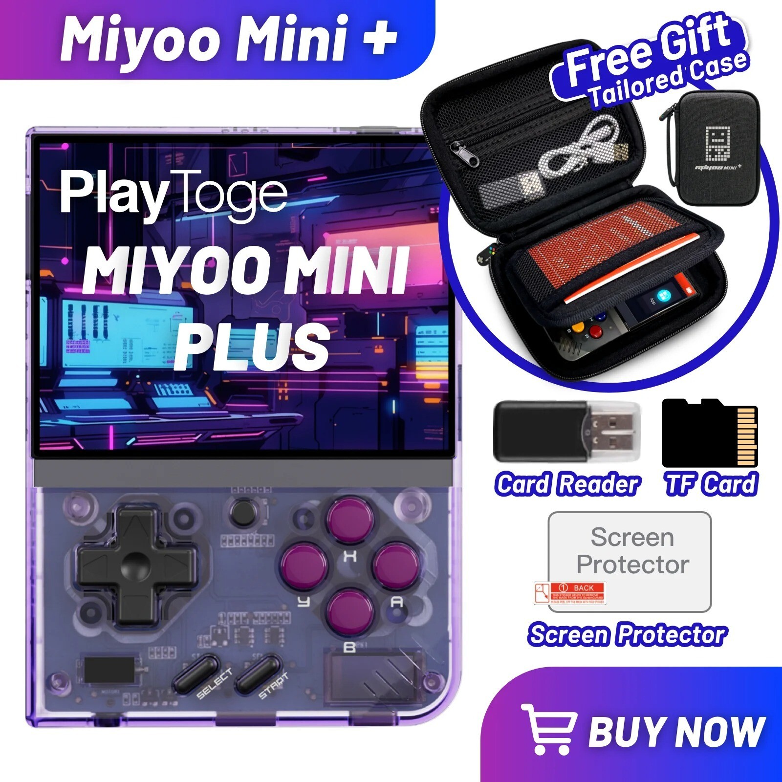 Miyoo Mini Plus Retro handheld Console 128GB OnionOS WiFi Easy Net Play – Purple