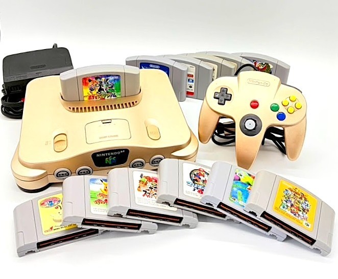 Nintendo 64 N64 Gold Console NUS-001 Controller & 12 Game Lot NTSC-J Japan #526