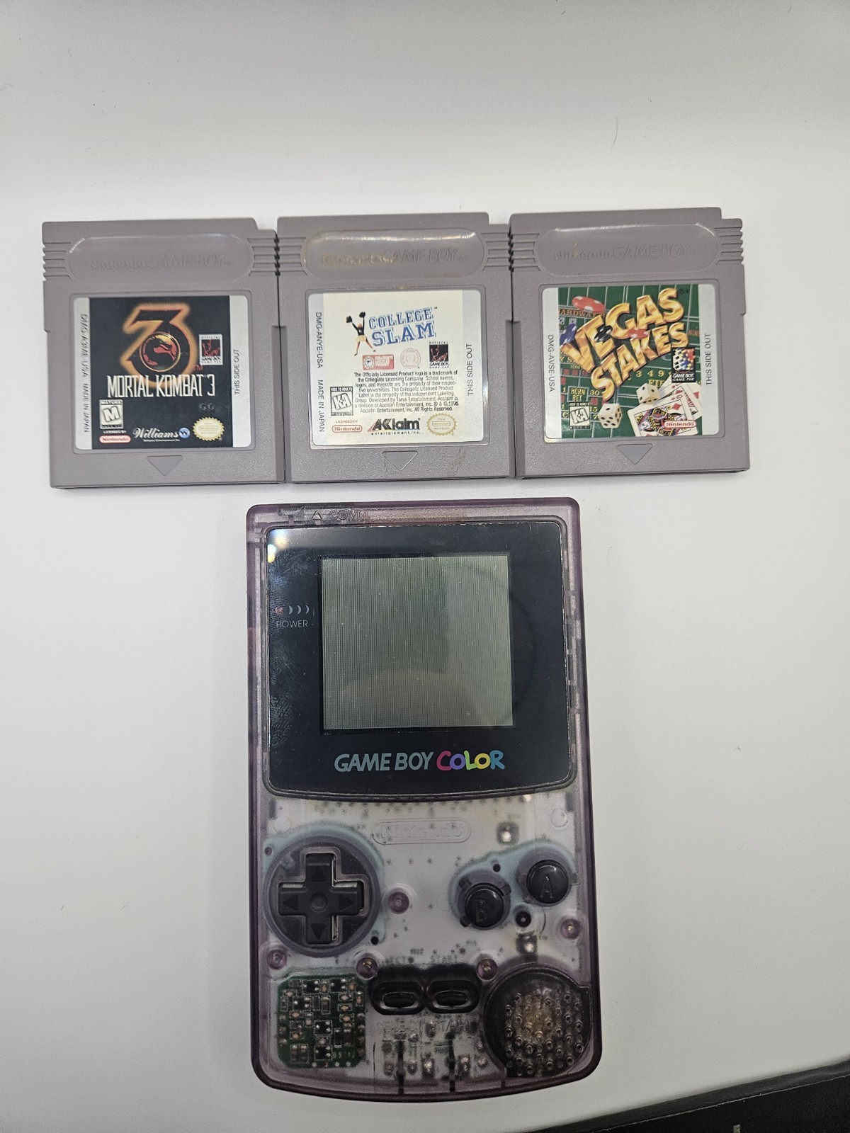 Nintendo Game Boy Color Clear Atomic Purple + Game Bundle Lot Mortal Kombat 3