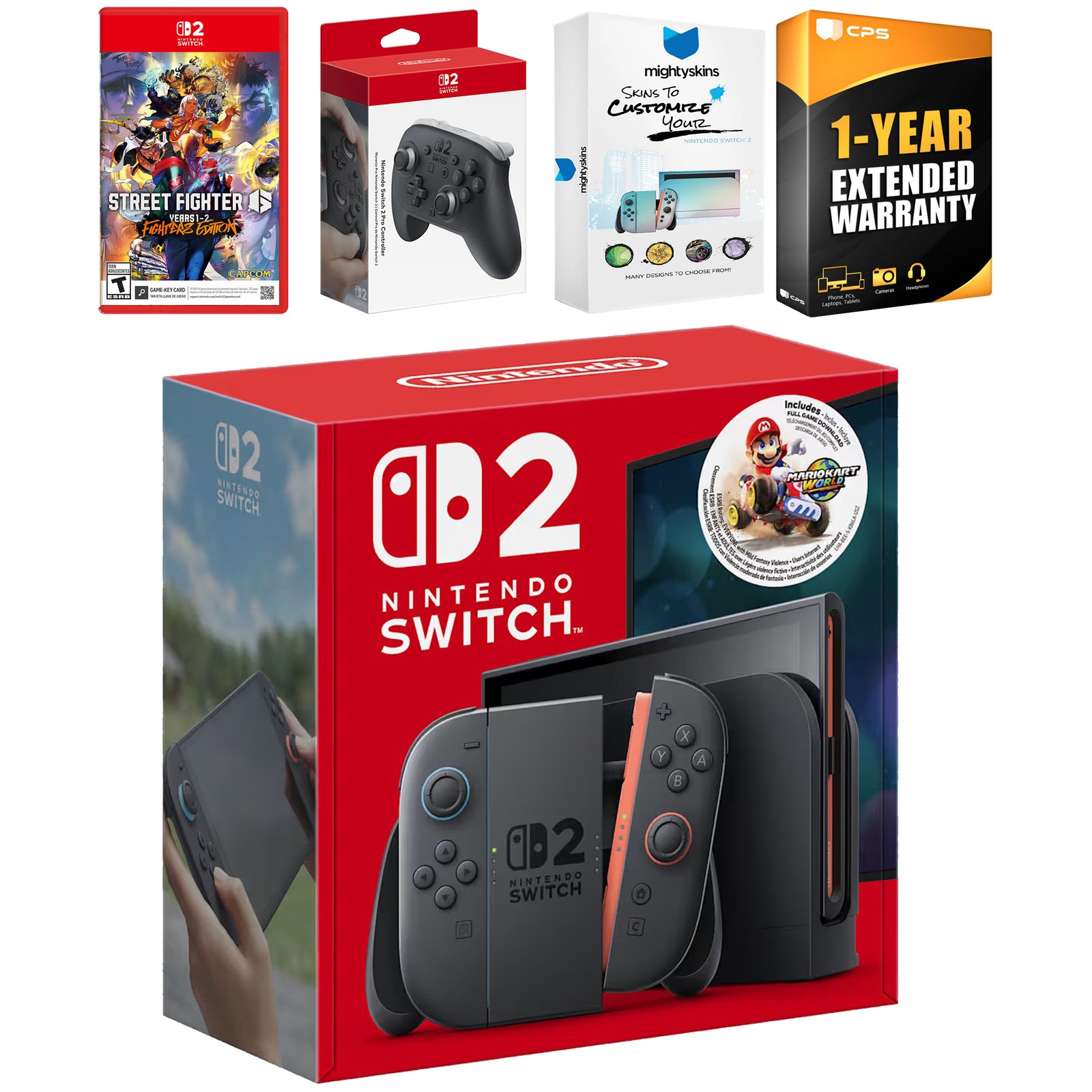 Nintendo Switch 2 + Mario Kart World Bundle + Street Fighter 6, Pro Controller
