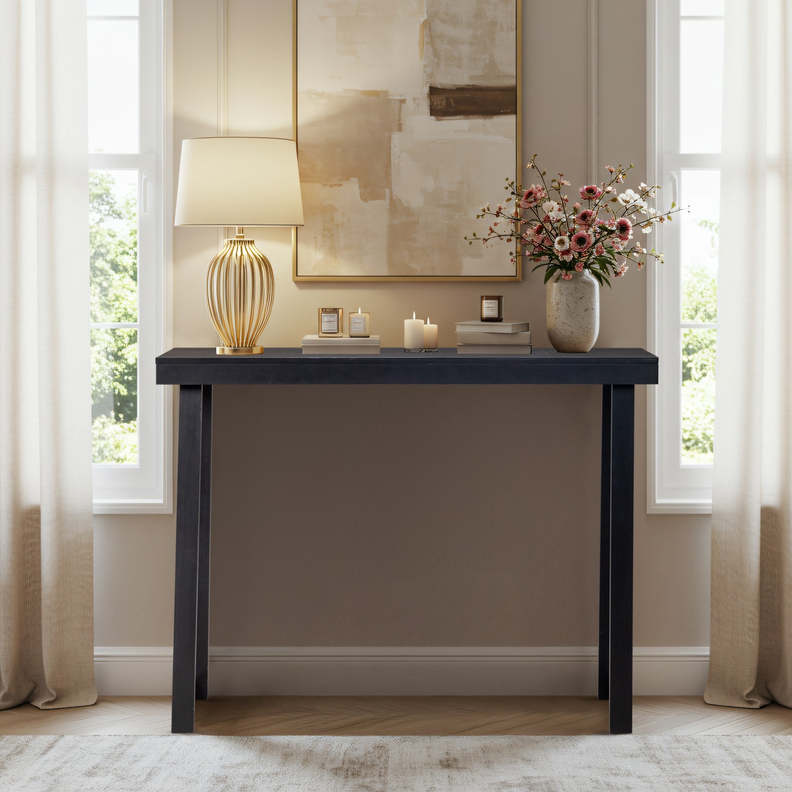 Wood Console Table Sofa Table Narrow Entryway for Hallway Behind The Couch Black