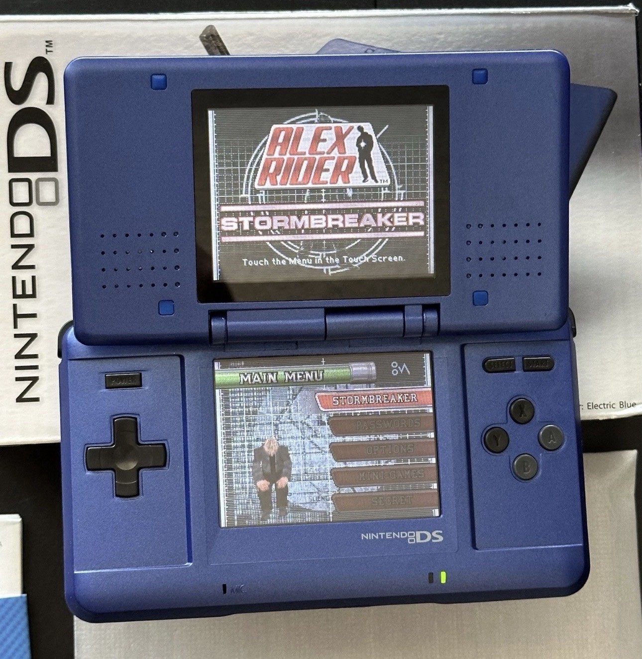 Electric Blue Nintendo DS Handheld Console System Inserts Box Manual Stylus