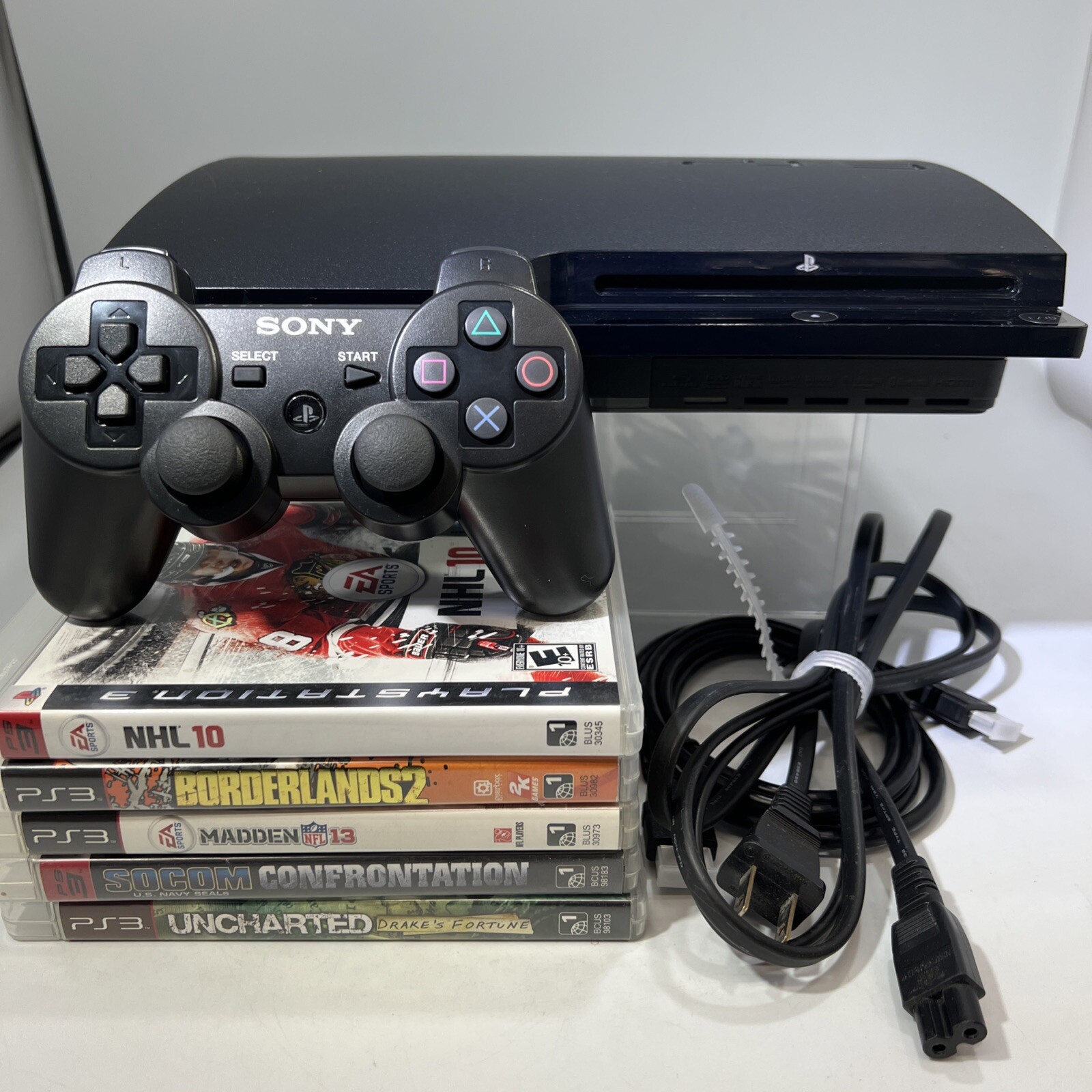 Sony Playstation 3 Slim 150 GB Console w/Controller, Cables, & 5 Games PS3 #ML6