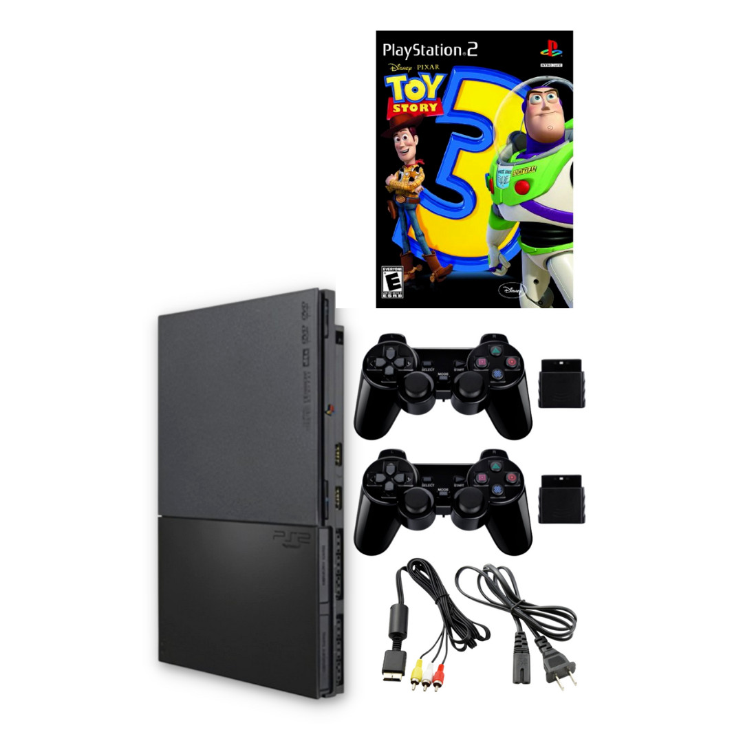 REFURBISHED Sony PlayStation 2 PS2 Slim – Black – 2 New Wireless Controllers +