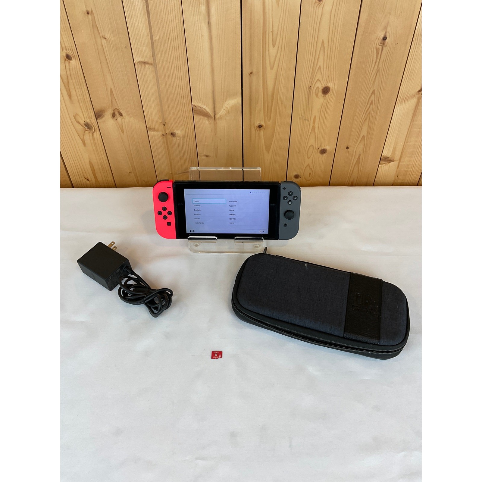 Nintendo Switch With Gray/Neon Red Joy Con Controllers, Bundle