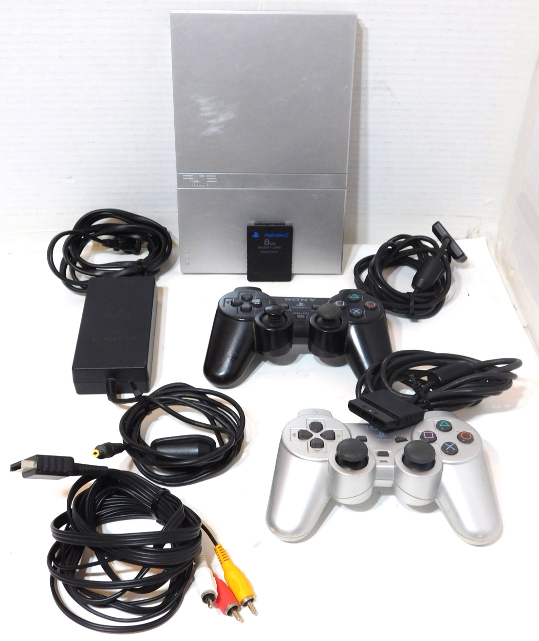 Sony Slim Silver PS2 Complete/Tested 2 Controllers OEM Accessories Original Box