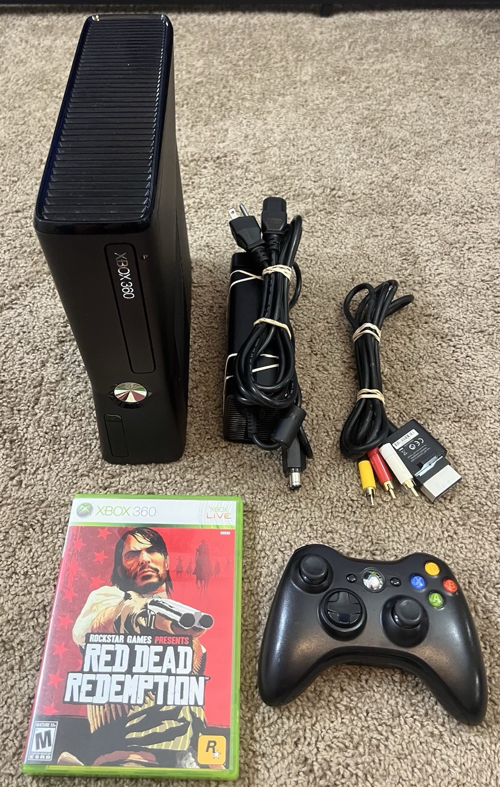 Microsoft Xbox 360 Slim Console + Xbox 360 Controller + Red Dead Redemption