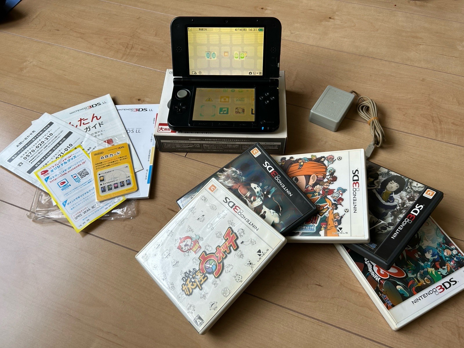Nintendo 3Ds LL Silver X Black W/Box AC adapter Rare 5 Geme Soft used from JP