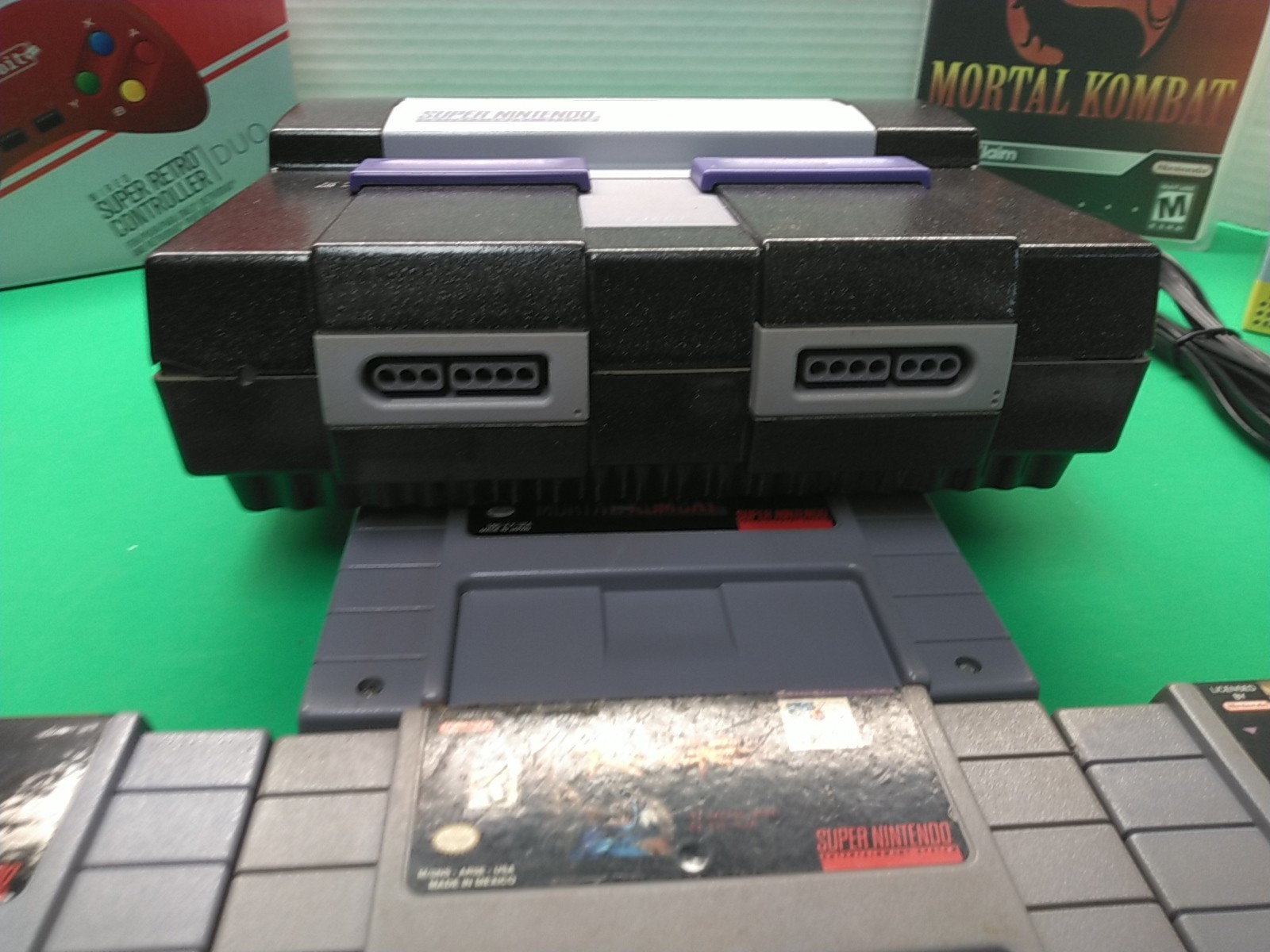 Super Nintendo system SNES with Mortal Kombat 2 Controllers All Hookups