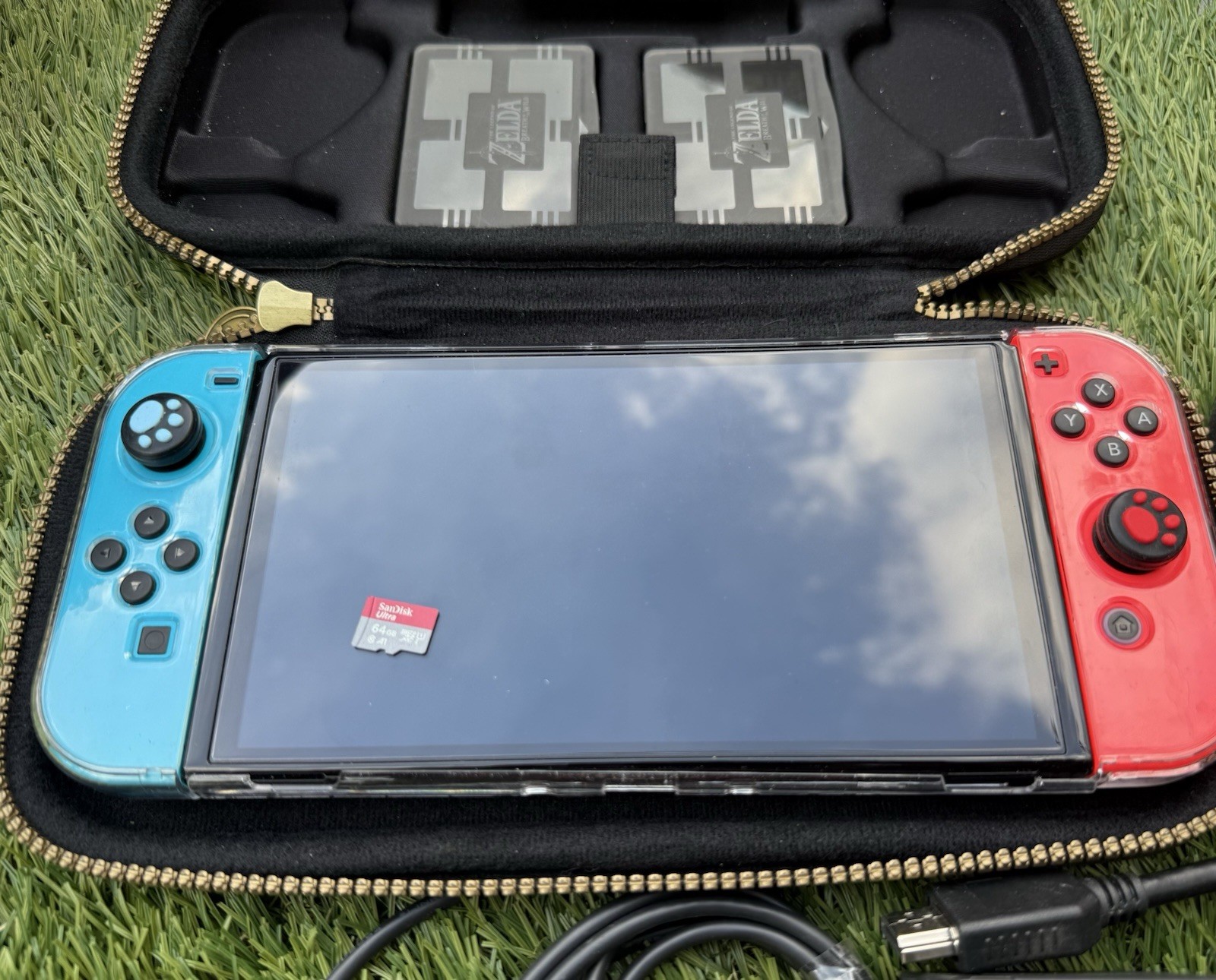Nintendo Switch OLED Bundle – Zelda Case, SD Card, Grip, Controller Grip