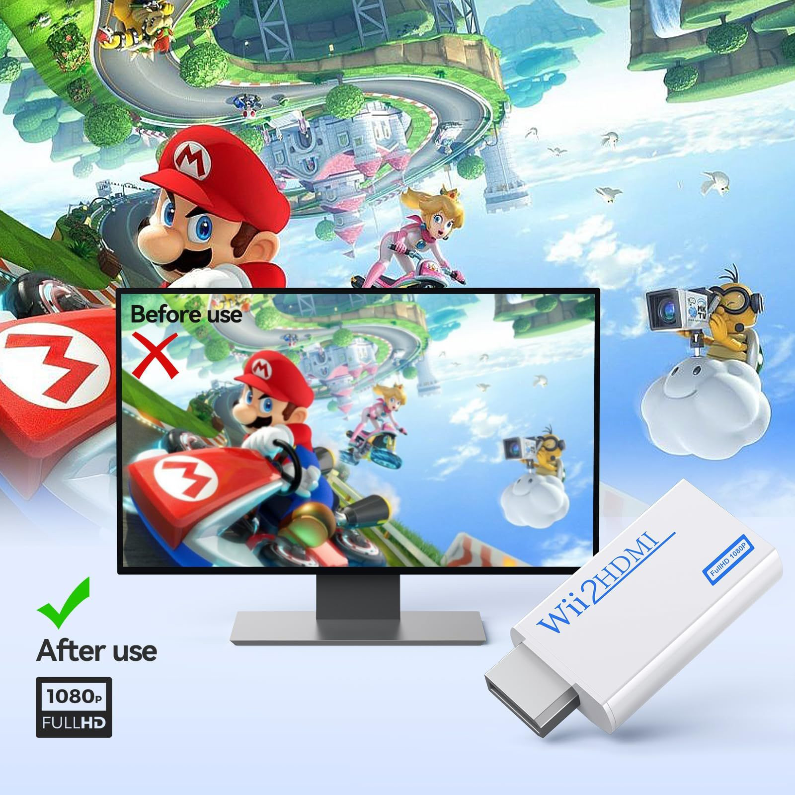 GANA Wii to hdmi Converter, wii Adapter, 1080p 720p Connector White