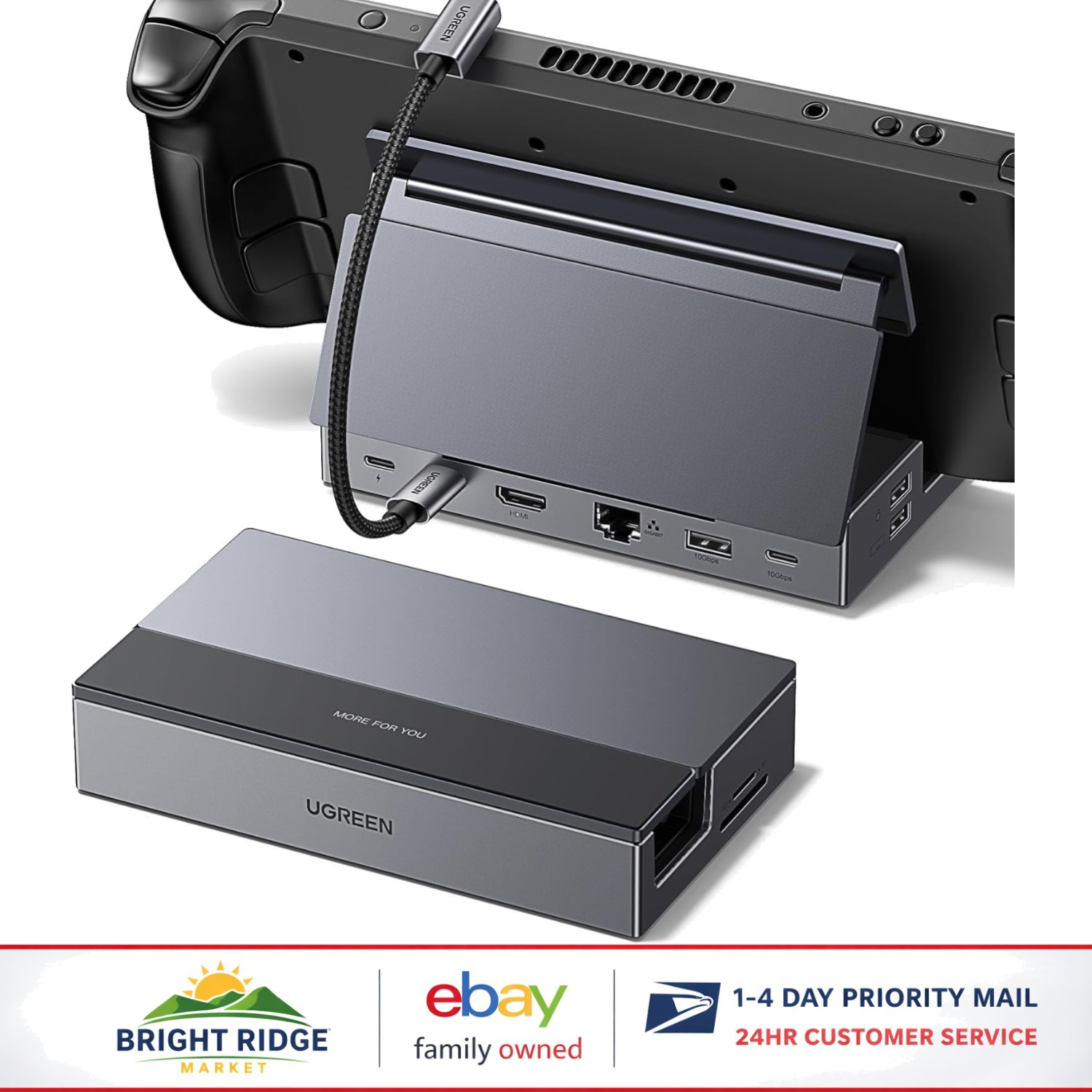 Compact Dock for Steam Deck and Rog Ally with Adjustable Stand and Fast Charging