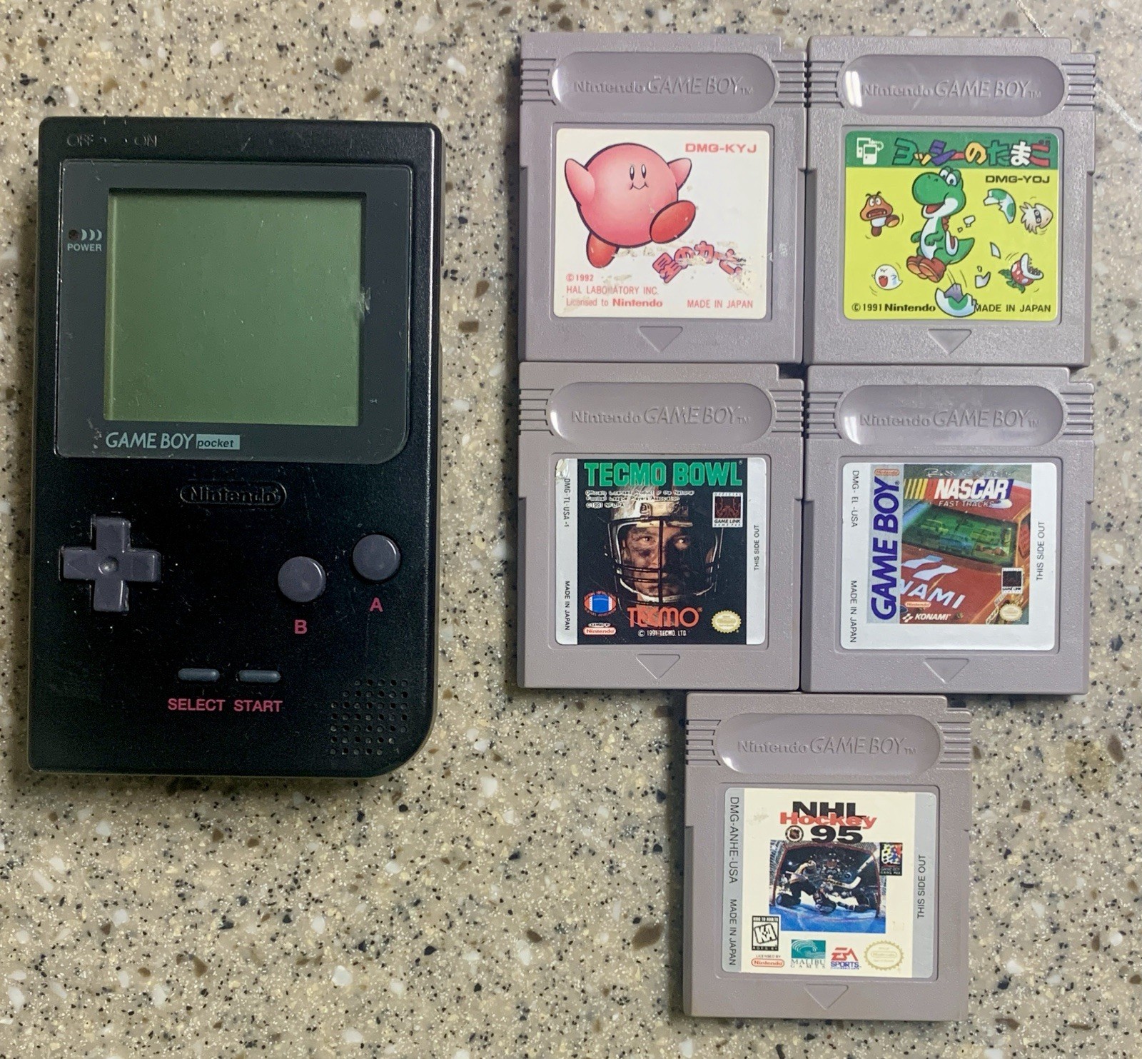 GameBoy Pocket Black Game Boy Console w/ New Batteries & 5 Games Works Good!