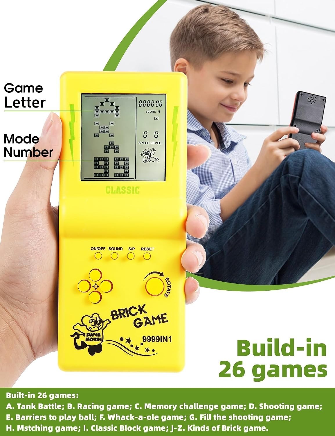 Classic 26 Game Handheld Console – Stylish Pink Design with LCD Screen