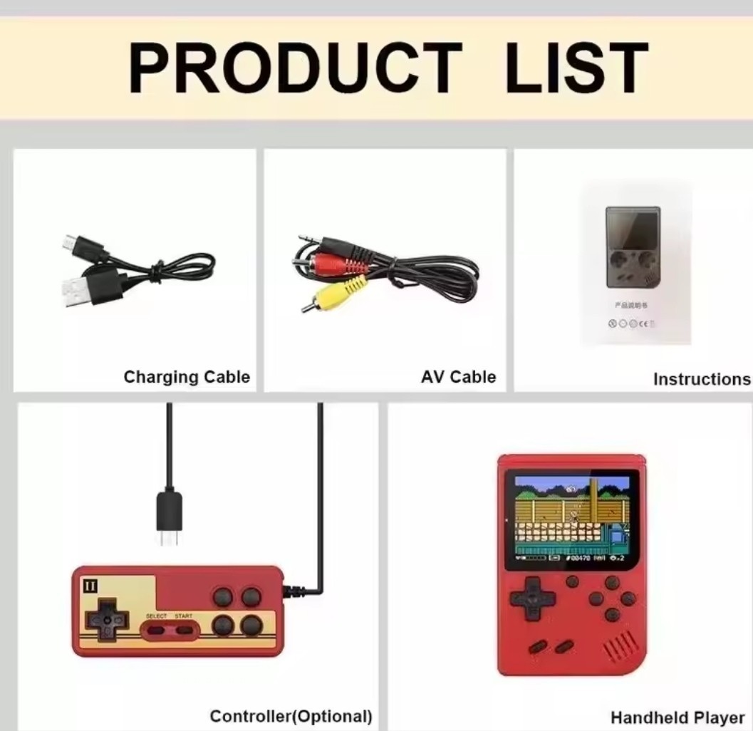 Game Box 3″ 8-Bit 500 Classic Handheld Console Red TV Gamepad Fun Mario Game