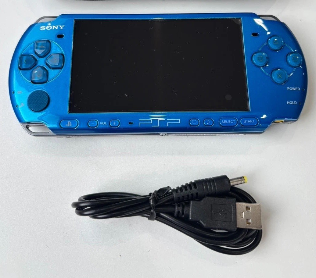 Sony PSP 3000 Vibrant Blue Console & USB charging cable – Tested [Very Good]