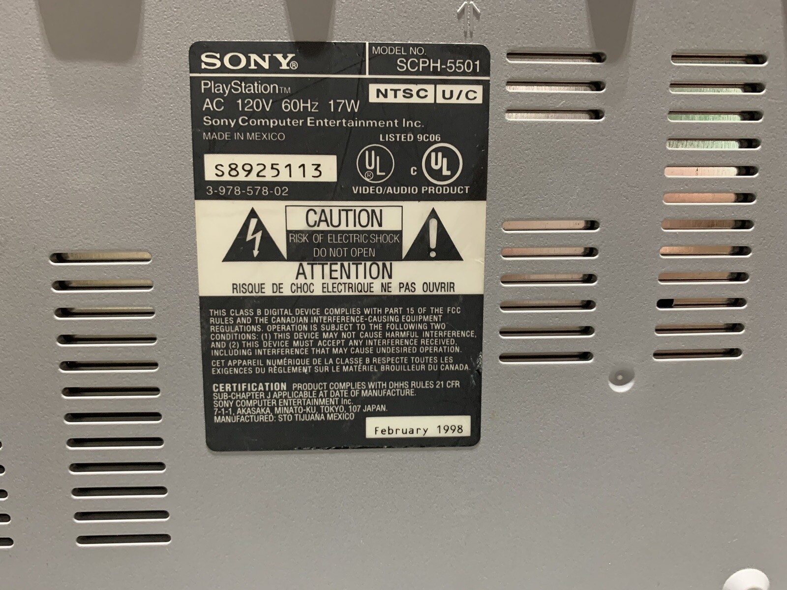 Sony Playstation 1 Tested And Working PS1 Console Scph-5501 AV And Power Cables
