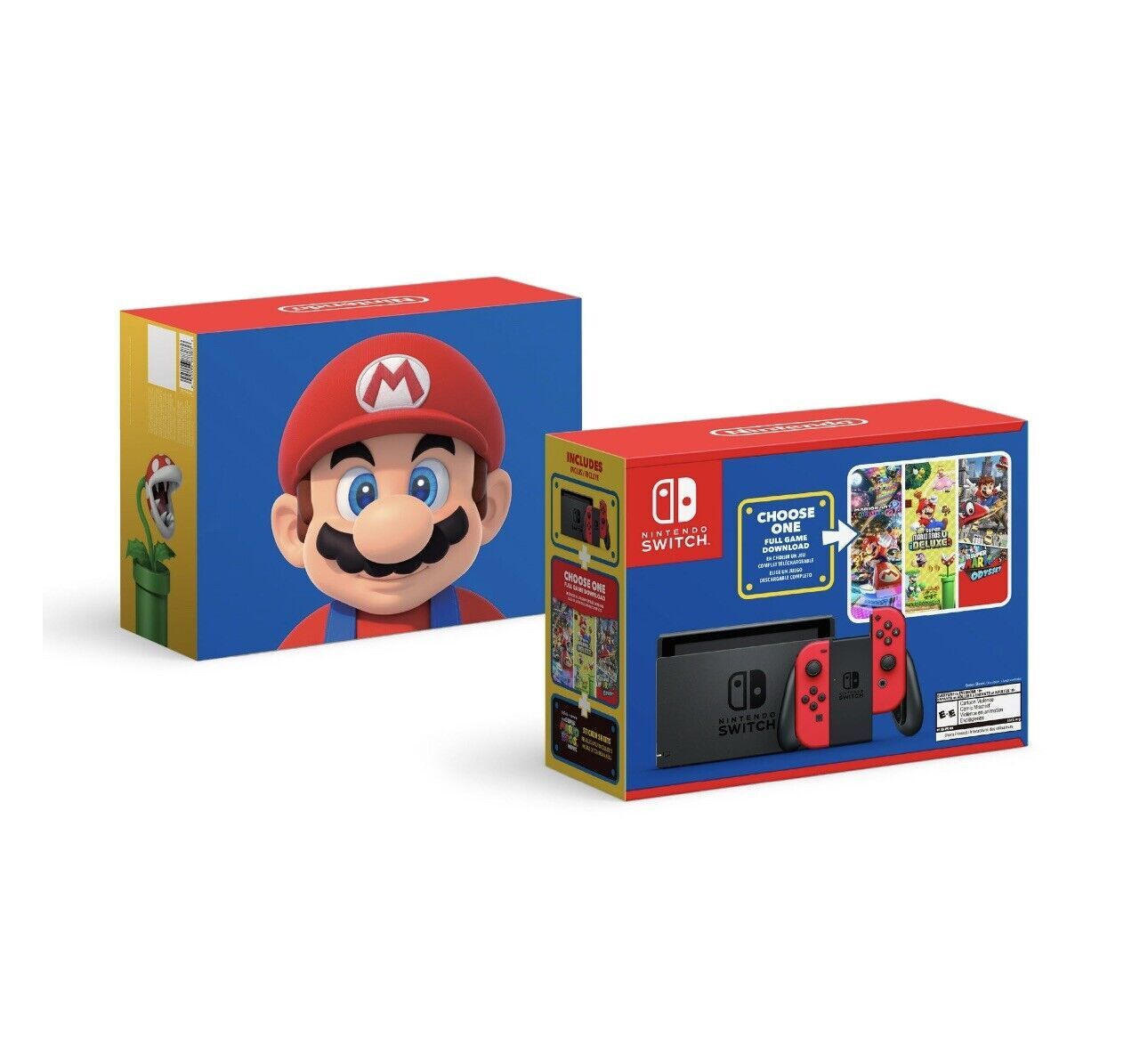 Nintendo Switch HAC-001(-01) Mario Choose One Bundle 32GB Console – Black/Red