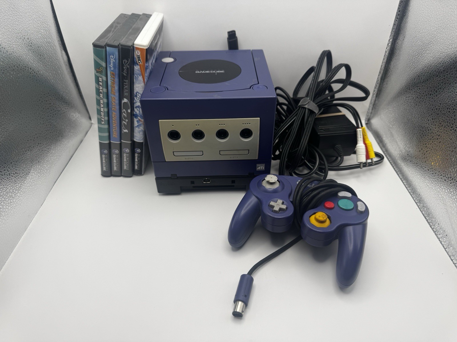 Nintendo GameCube Indigo Console Bundle Controller + Cords + 5 Games