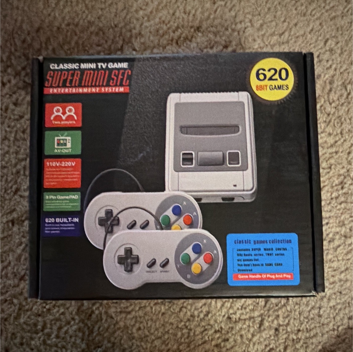 Super Mini SFC Classic Mini TV Game Console 620 Games 2 Controllers Gray