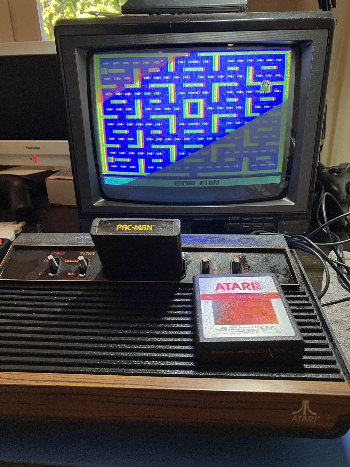 Atari 2600 CX-2600A Wood Grain 4 Switch Console 2 Ace Joysticks 2 Games READ DET