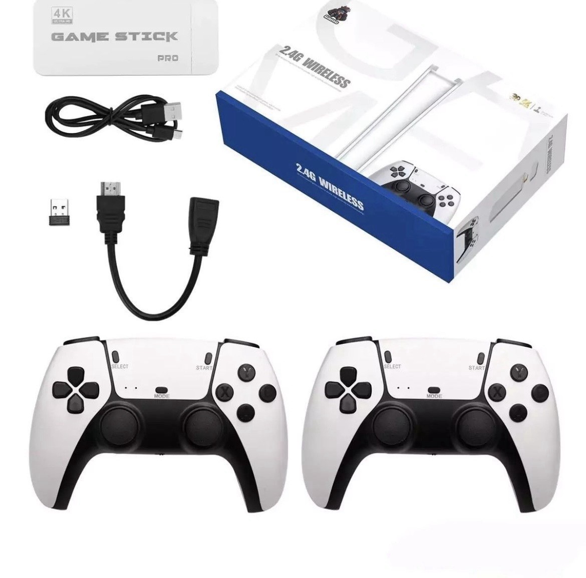 Game Stick Pro 4K Home Console HDMI USB 2.4G Wireless Controllers White Black