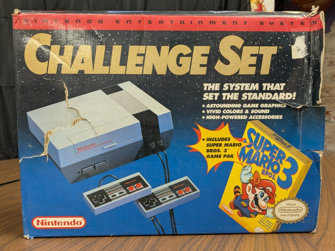 NES Nintendo Console Challenge Set Complete in Box- has rips see pics w/game