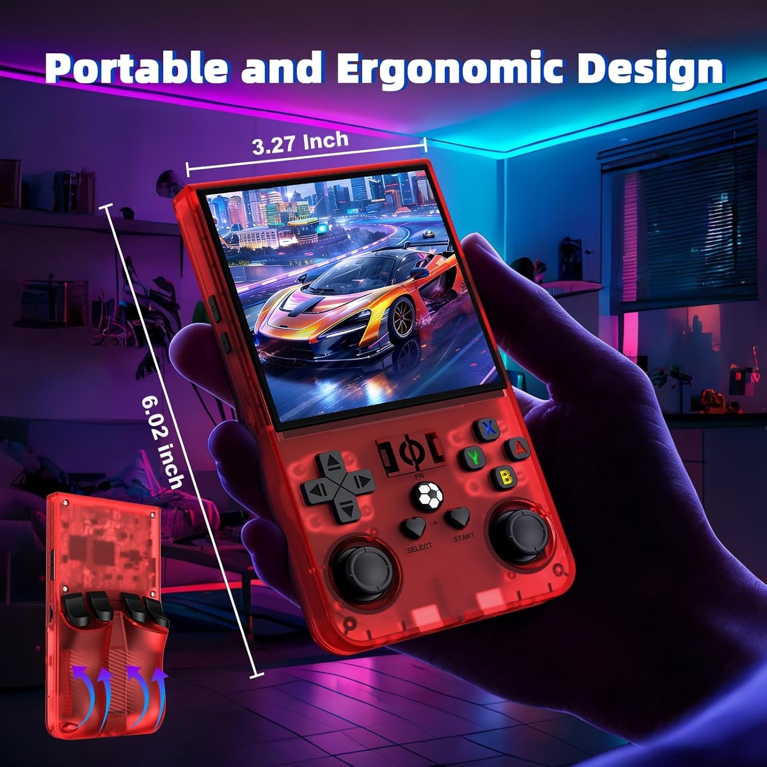 Portable R36MAX Retro Gaming Console with 64GB Memory and 4000mAh Battery