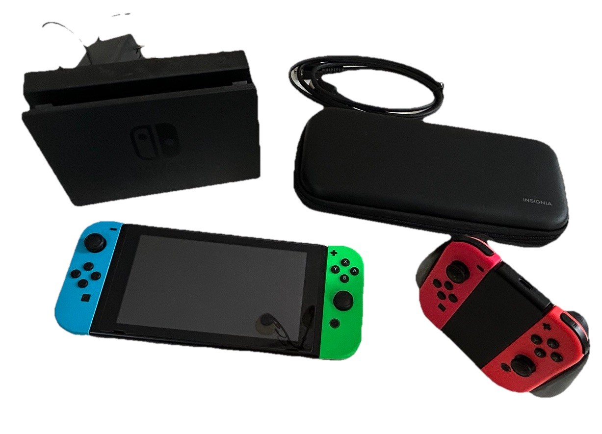 Nintendo Switch Console Bundle HAC-001 Neon Blue/Green & Red Joy-Cons, Case More