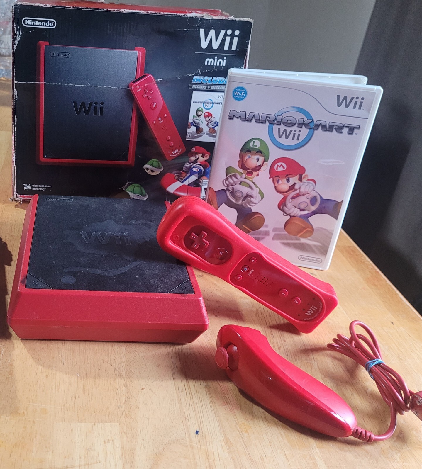 Nintendo Wii Mini Complete Set w/ Mario Kart Wii & Red MotionPlus Control TESTED